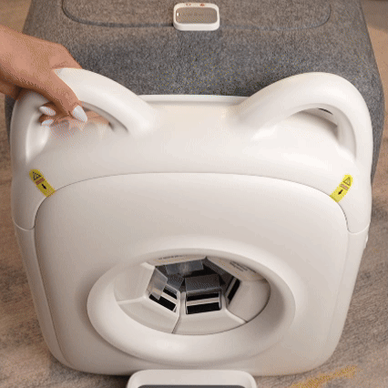 Close-up of the PawSwing AutoComb Pro with handles for easy lifting, designed for effortless cat grooming.