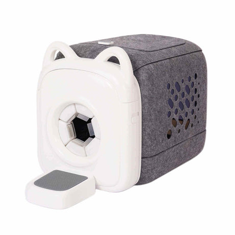 PawSwing AutoComb Pro grooming tool in gray with cat ears design, perfect for automatic pet grooming.