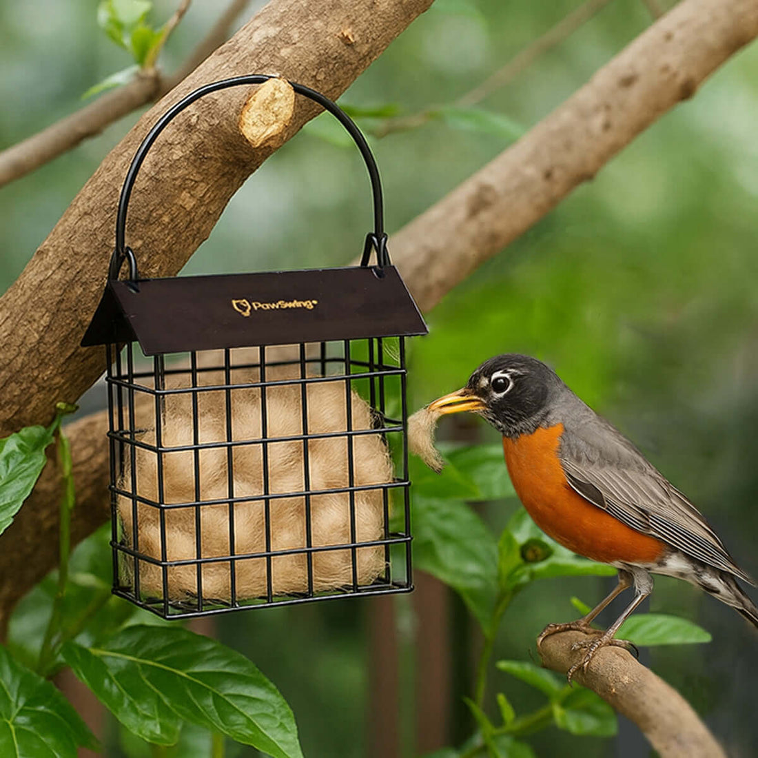 PawSwing® Cat Hair Suet Cage for Wild Bird Nesting