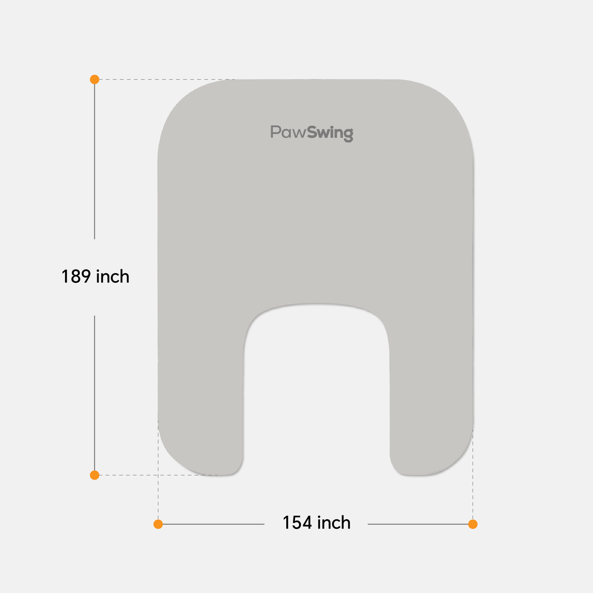 Dimensions of the PawSwing anti-slip mat measuring 189 inches by 154 inches for grooming sessions.