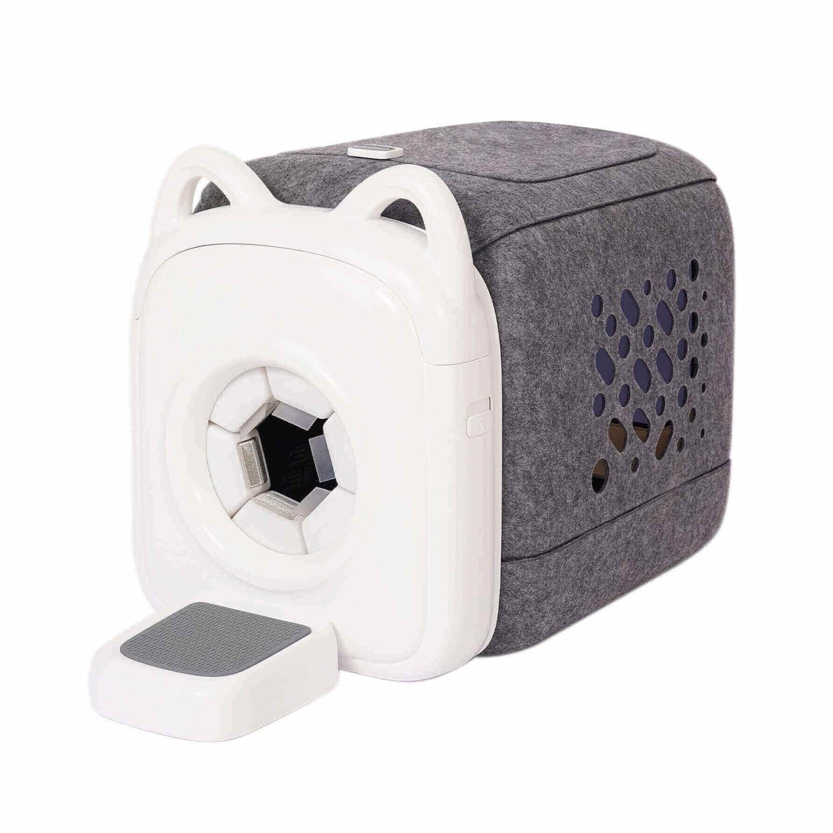 PawSwing AutoComb Pro grooming tool in gray with cat ears design, perfect for automatic pet grooming.