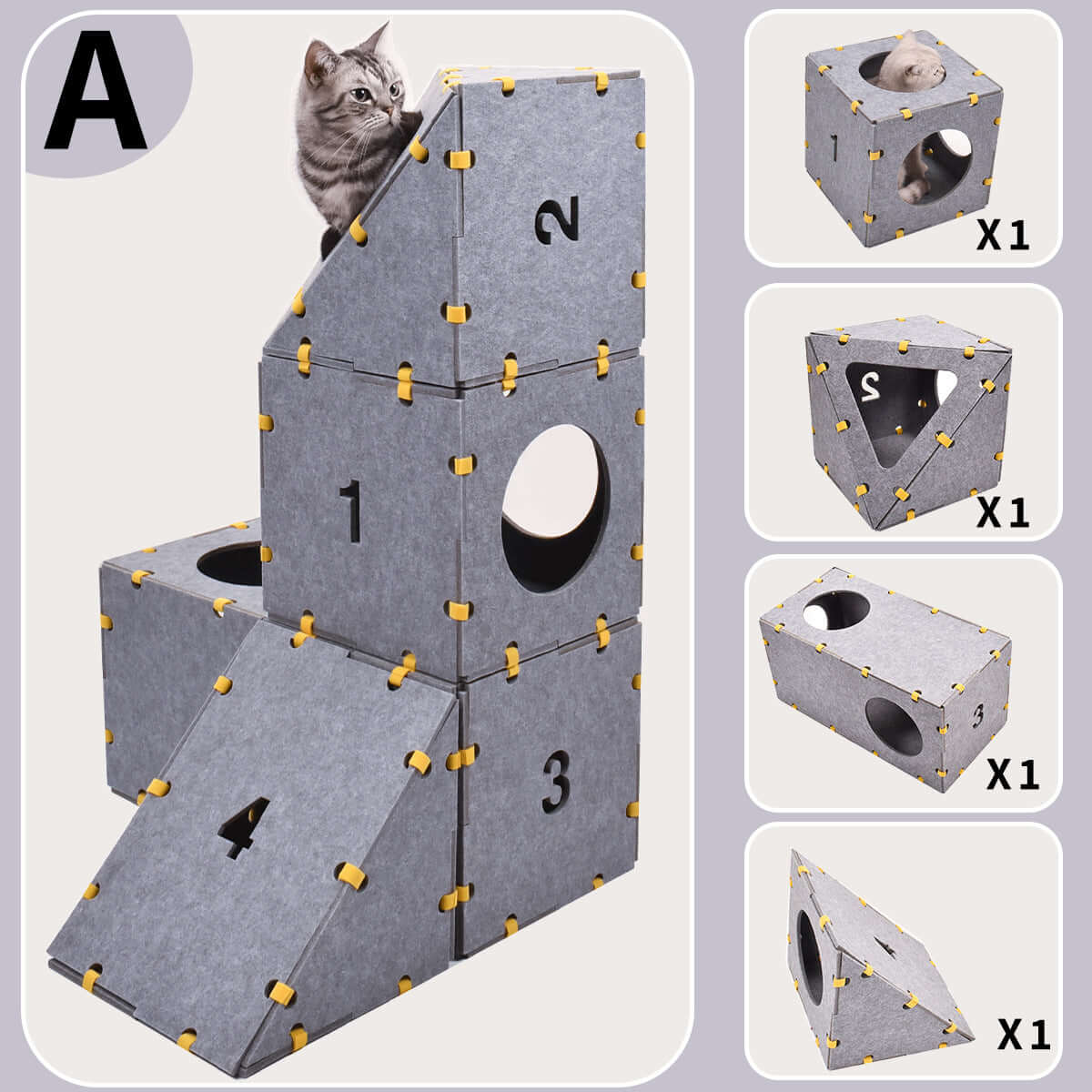 PawSwing® MagicCube 1 Modular Felt Cat Castle – LEGO-Style Easy Assembly Play Fort