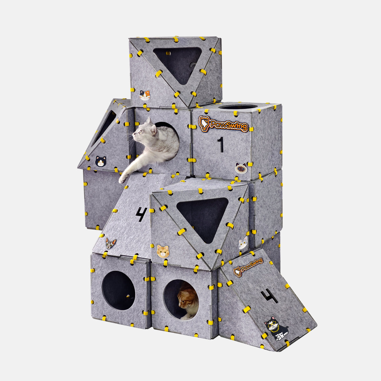 PawSwing® MagicCube 1 Modular Felt Cat Castle – LEGO-Style Easy Assembly Play Fort